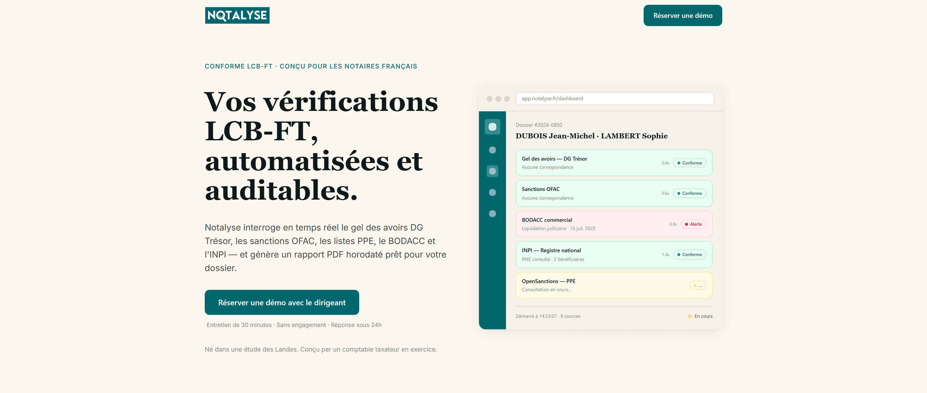 Notalyse's marketing landing page